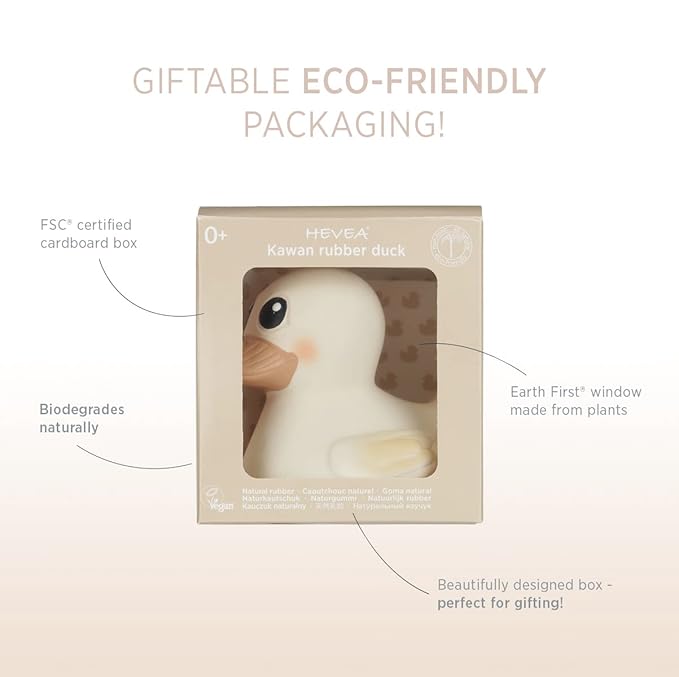 HEVEA Kawan Mini Rubber Duck - 100% Natural Rubber Baby Bath Toy - Eco Friendly, Perfect for Playing, Teething, and Bathing - Mold Free Bath Toys - Marshmallow White-BubblyBeeBaby