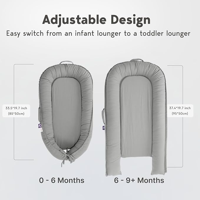 Infant Lounger, Baby Nest Cover for Baby Girls & Boys, Newborn Essentials for Baby 0-18 Months, 100% Cotton Breathable (Slate_Gray)-BubblyBeeBaby