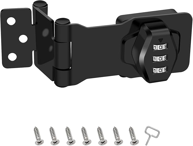 1 Pack Password Rotary Hasp Locks, Collapsible Solid 304 Stainless Steel File Cabinet Lock Desk Drawer Lock, for 90 Degree and 180 Degree Drawers, Dabinets, Doors, Flip Barn Door, Outdoor (Black)-BubblyBeeBaby