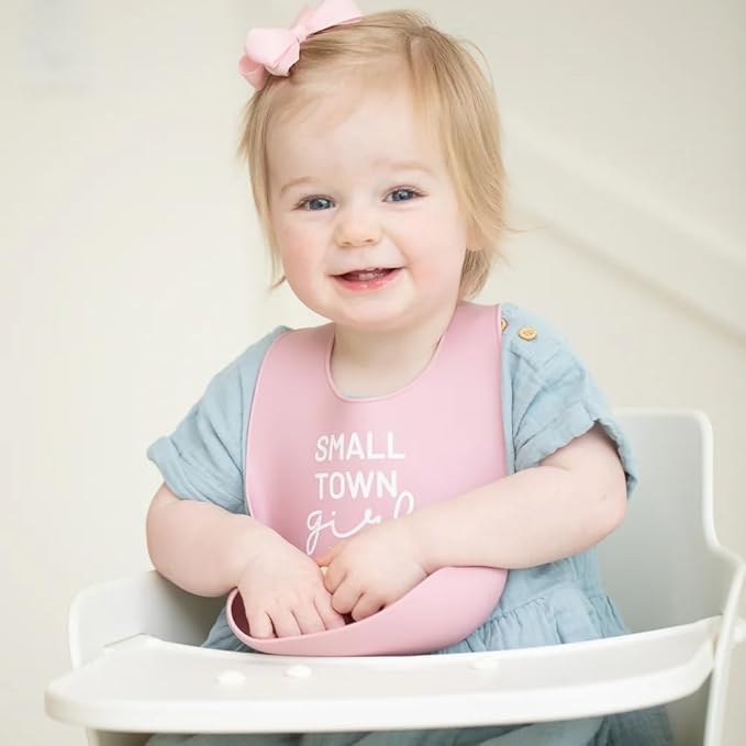 Bella Tunno Baby Bib for Eating, Waterproof Silicone Bib with Large Food Catcher, Adjustable Fit for Babies 4-12 months & Toddlers 1-3 Years, Boys & Girls, Small Town Girl-BubblyBeeBaby