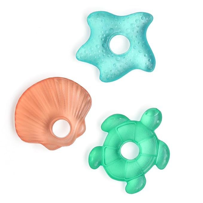 Itzy Ritzy Water-Filled Teethers - Cold Cutie Coolers Textured On Both Sides to Massage Sore Gums & Emerging Teeth - Can Be Chilled in Refrigerator, Set of 3 Seaside Water Teethers-BubblyBeeBaby