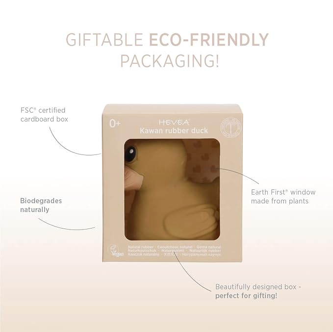 HEVEA Kawan Mini Rubber Duck - 100% Natural Rubber Baby Bath Toy - Eco Friendly, Perfect for Playing, Teething, and Bathing - Mold Free Bath Toys - Golden Ochre-BubblyBeeBaby