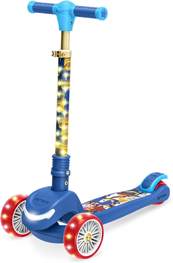 Jetson Character Kids Kick Scooter, LED Lights on Stem & Light-Up Wheels, Lightweight Frame, Height-Adjustable Handlebar, Lean-to-Steer System, Easy-Fold Mechanism-BubblyBeeBaby