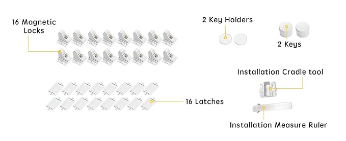 16 Pack Child Safety Magnetic Cabinet Locks - Vmaisi Children Proof Cupboard Baby Locks Latches - Adhesive for Cabinets & Drawers and Screws Fixed for Protection-BubblyBeeBaby