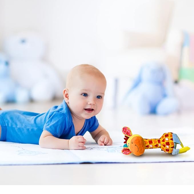 HUADADA Baby Soft Rattles Shaker, Infant Developmental Hand Grip Toys, Sensory Learning Toys with Teether, Sounds for Baby, 3-6-9-12 Months Old-BubblyBeeBaby