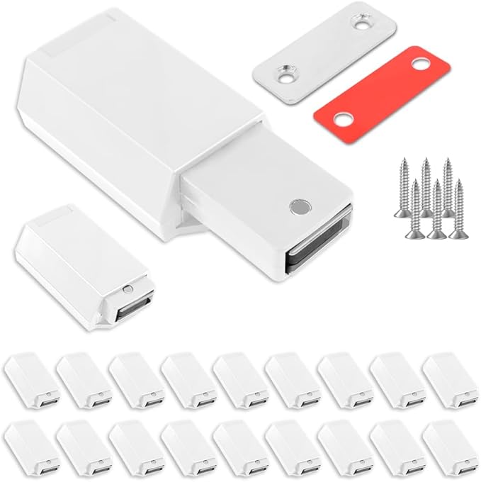Heavy Duty Push to Open Door Latch,20 Pack White Magnetic Push Latches, Hidden Push Touch Latch Hardware for Push to Open Cabinet,Magnetic Door Catch for Cabinet Drawer Wardrobe Kitchen Door-BubblyBeeBaby