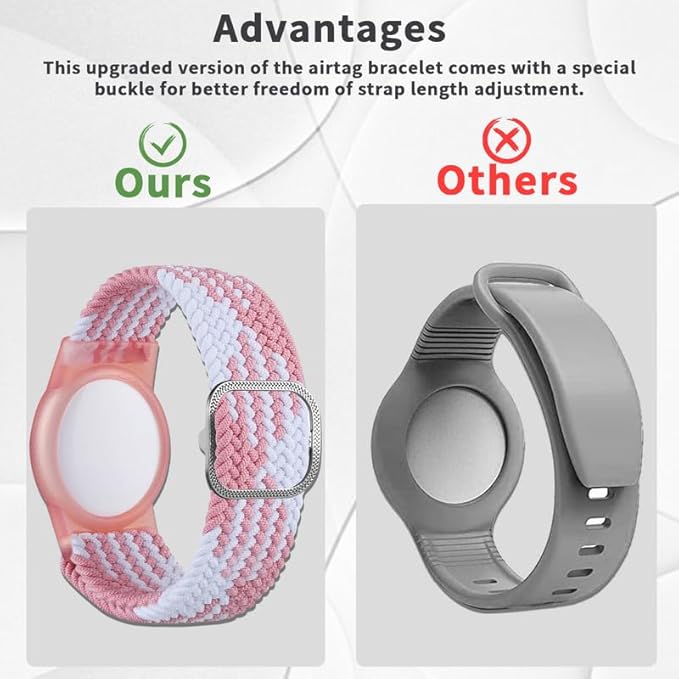 2 Pack Kids Bracelet Compatible with AirTag, GPS Kid Tracker Holder Braided Wristband for Apple Air Tag, 2022 Upgraded Nylon Adjustable Anti Lost Watch Band Fits Airtag for Kids Children Elders-BubblyBeeBaby