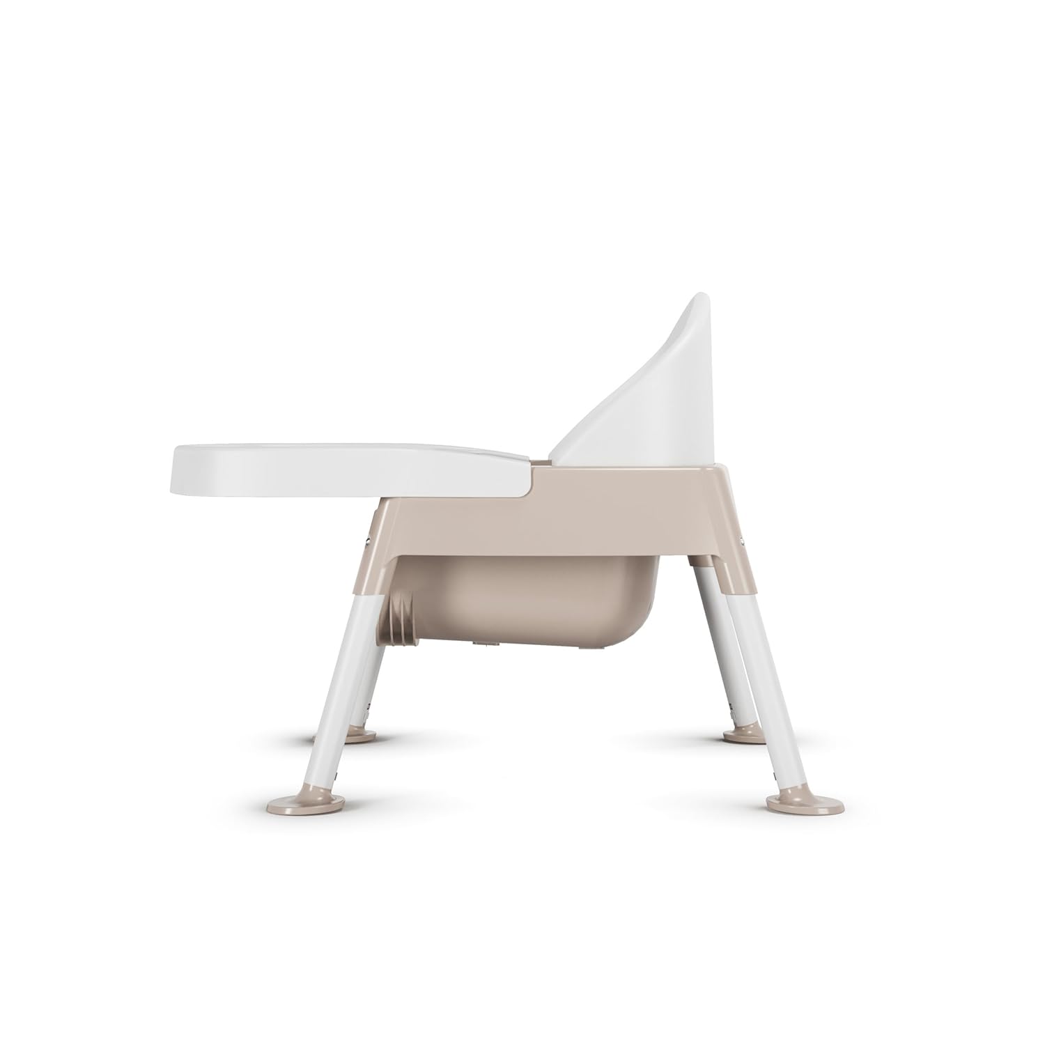 Foundations Secure Sitter 5" Feeding Chair, Stable “No Tip” Feet, 3-Point Adjustable Harness, Removable Tray, Easy to Clean, Smooth Plastic (White/Tan)
