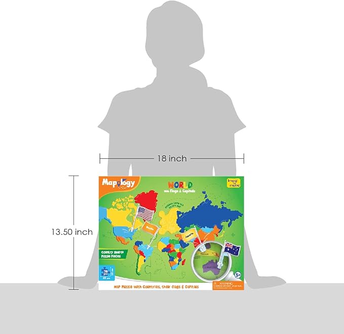 Imagimake Mapology World Map Puzzle - Includes Country Flags & Capitals | Fun Jigsaw Puzzle Kids Ages 5-8 | Educational Toys for Ages 8-13 | Geography Gifts for Girls & Boys 5, 6, 7, 8, 9, 10, 11, 12-BubblyBeeBaby