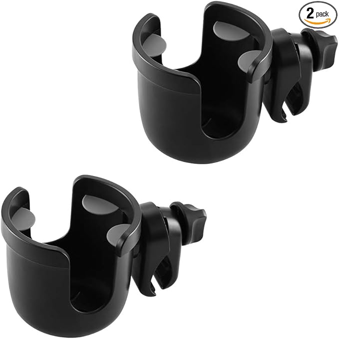 Accmor Stroller Cup Holder, Universal Cup Holder, Bike Cup Holder, 360° Rotatable Large Caliber Drinks Holder for Stroller, Bike, Wheelchair, Walker, Black, 2 Pack-BubblyBeeBaby