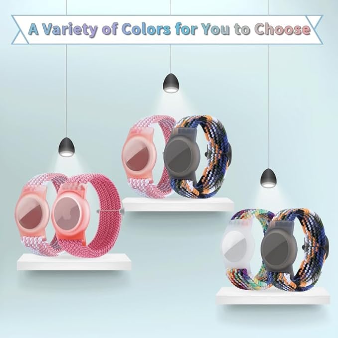 2 Pack Kids Bracelet Compatible with AirTag, GPS Kid Tracker Holder Braided Wristband for Apple Air Tag, 2022 Upgraded Nylon Adjustable Anti Lost Airtag Watch Band for Kids Children Elders-BubblyBeeBaby