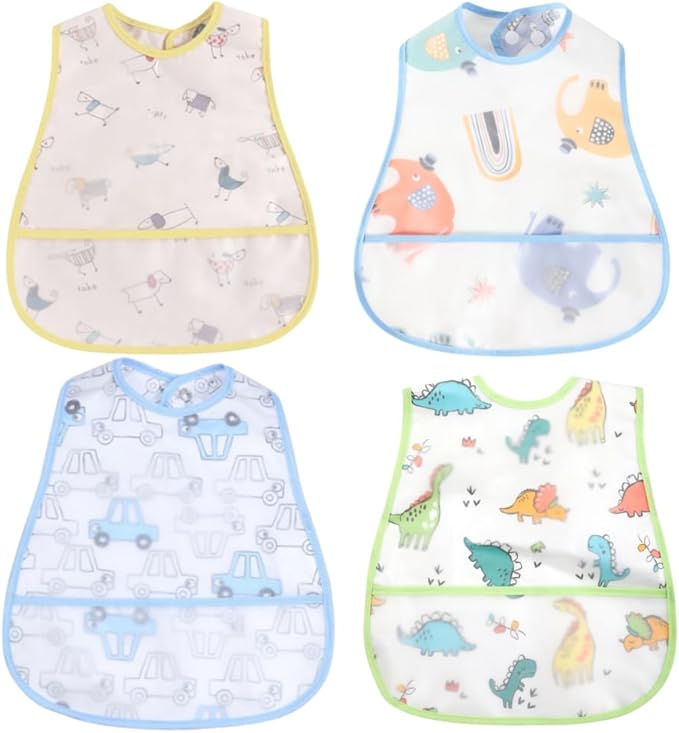 Baby bibs Waterproof Toddler bib - Feeding bib with Pocket for Infant Boy Girl Washable 6-36M-BubblyBeeBaby