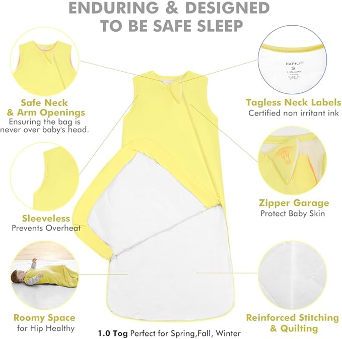 HAPIU Unisex Rayon Made from Bamboo Baby Sleep Sack TOG 1.0, 2-Way Zipper YKK, Wearable Blanket Baby-BubblyBeeBaby