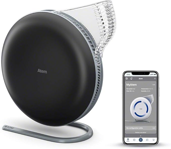 IQAir Atem Desk Air Purifier for Home, Office, Desktop, Small Room up to 150 sq ft, HyperHEPA Filter for Bacteria, Viruses, Allergens, Pets, Asthma, Pollen, Dust, Swiss Design, Made in Germany, Black-BubblyBeeBaby