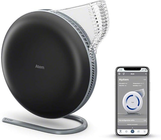 IQAir Atem Desk Air Purifier for Home, Office, Desktop, Small Room up to 150 sq ft, HyperHEPA Filter for Bacteria, Viruses, Allergens, Pets, Asthma, Pollen, Dust, Swiss Design, Made in Germany, Black-BubblyBeeBaby