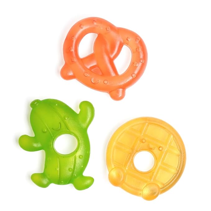 Itzy Ritzy Water-Filled Teethers - Cold Cutie Coolers Textured On Both Sides to Massage Sore Gums & Emerging Teeth - Can Be Chilled in Refrigerator, Set of 3 Silly Foods Teethers-BubblyBeeBaby