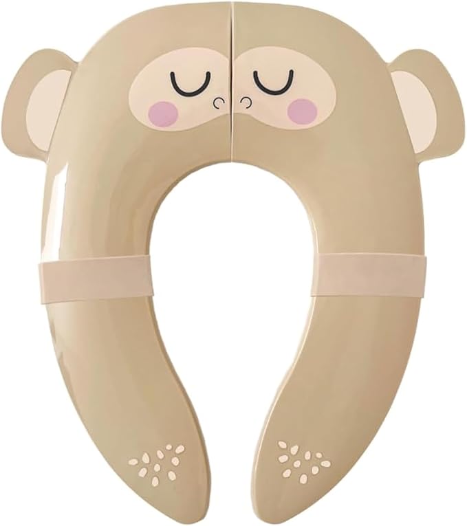 Hippypotamus Travel Potty Seat for Toddler - Folding Potty Training Seat - Portable Toilet Seat Cover for Baby & Kids (BEIGE Monkey)-BubblyBeeBaby