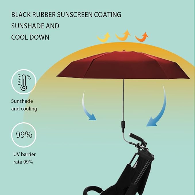 stroller sunshade Clip-on adjustable universal, adjustable steering angle, reinforced umbrella frame, compact and lightweight, suitable for all kinds of strollers Red, Red…-BubblyBeeBaby