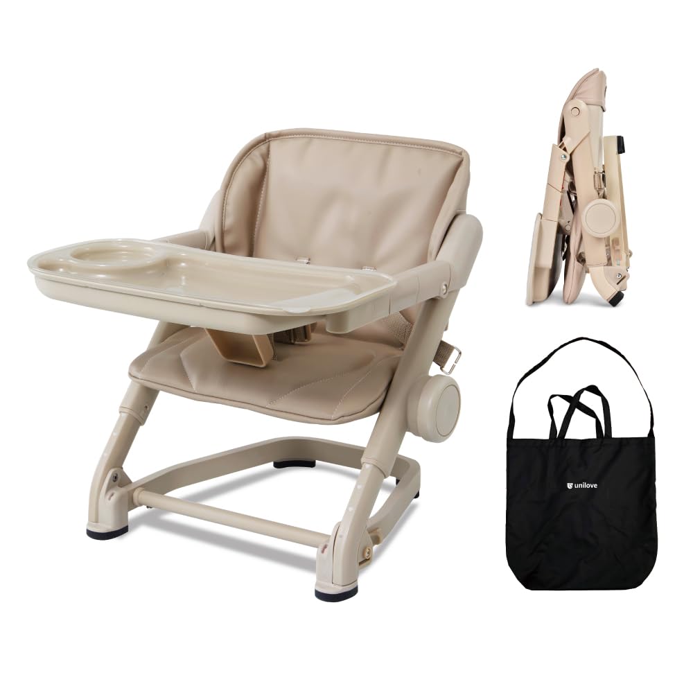 Feed Me 3-in-1 Travel High Chair Booster Seat for Infants and Toddlers - Transitional, Compact & Fits Any Chair, Swivel Tray, Milk Tea