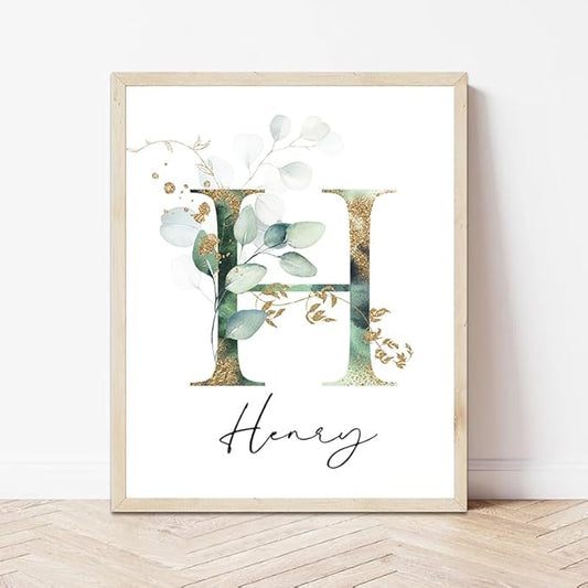 IZI POD Personalized Wooden Name Sign, Floral Monogram Nursery, Eucalyptus tree, Nursery Name Sign Boho Floral Pattern, Baby Name Sign, Wooden name signs for nursery, Wildflower Decor gift/16-BubblyBeeBaby