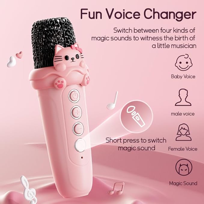 Karaoke Machine with 2 Wireless Microphones for Kids Adults,Portable Bluetooth Speaker Girls Toddlers Toy Gift for Aged 3-12 Year Birthday Parties Christmas Party - Pink-BubblyBeeBaby