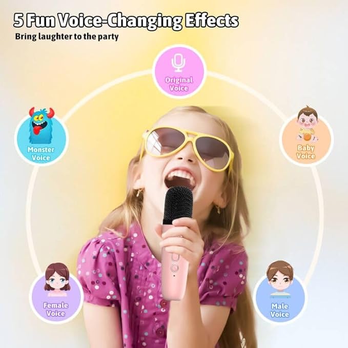 Karaoke Microphone Machine Toys for Kids Adults, Mini Portable Bluetooth Speaker with 2 Wireless Mics, Christmas Birthday Gifts for Boys Girls Ages 3 4 5 6 7 8 9 10 11 12+ Year (Pink)-BubblyBeeBaby