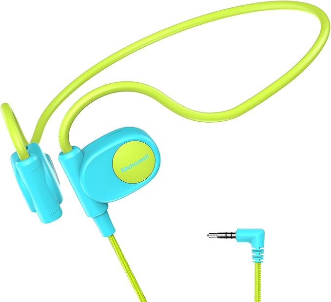 Kid Headphones for School, Air Conduction Open Ear Headphones, 3.5mm Jack Wired Cord, Ultra-Comfort, Ergonomic and Lightweight Design Perfect for School and Outdoor Activities-Blue Green-BubblyBeeBaby