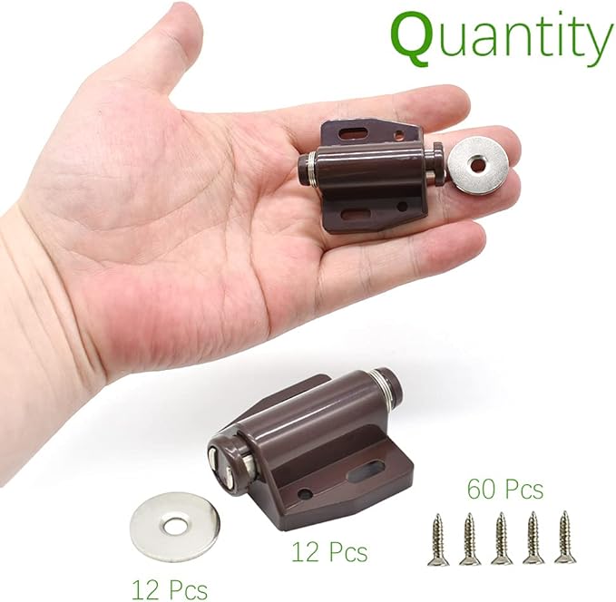 12Pack Magnetic Touch Push to Open Door Latch for Heavy Duty Door Push Release Latch Kitchen Drawer Push Catch Pop Out Latch Kitchen Closet Door Closing (Brown)-BubblyBeeBaby