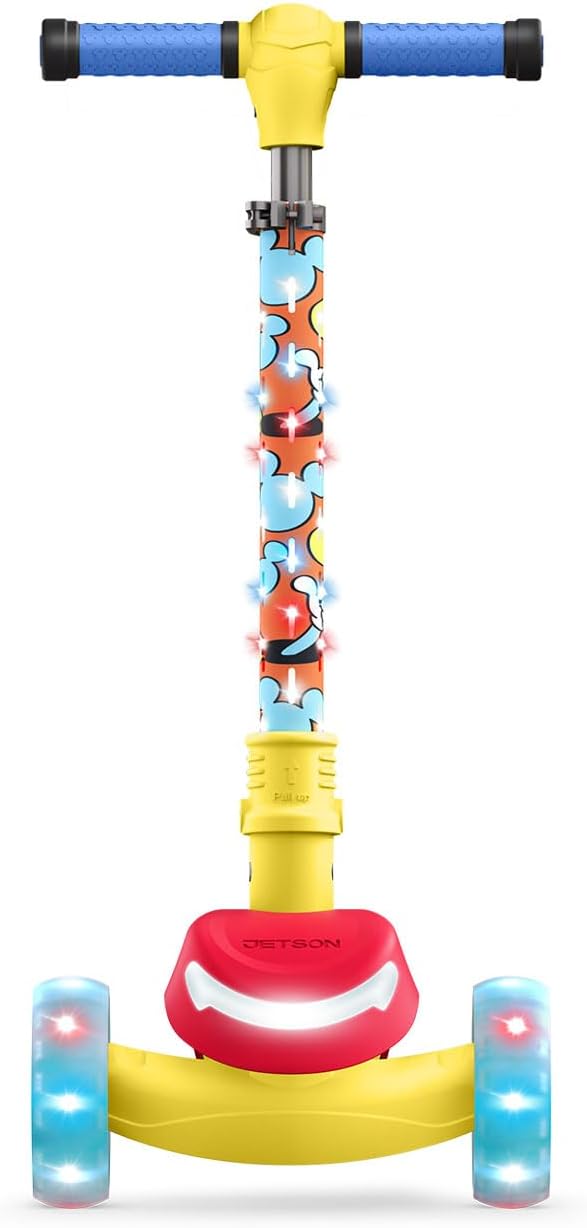 Jetson Character Kids Kick Scooter, LED Lights on Stem & Light-Up Wheels, Lightweight Frame, Height-Adjustable Handlebar, Lean-to-Steer System, Easy-Fold Mechanism-BubblyBeeBaby
