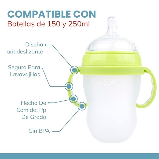 Botabee Baby Bottle Handle Grip for Comotomo 5 Ounce and 8 Ounce Silicone Bottles - Pack of 3 (Green)-BubblyBeeBaby