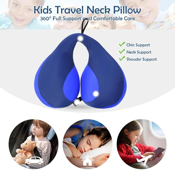 MOOB Kids Travel Pillow, Kids Head Neck & Chin Support U Shape Pillows, Travel Sleeping Essentials, Perfect for Car Airplane-BubblyBeeBaby