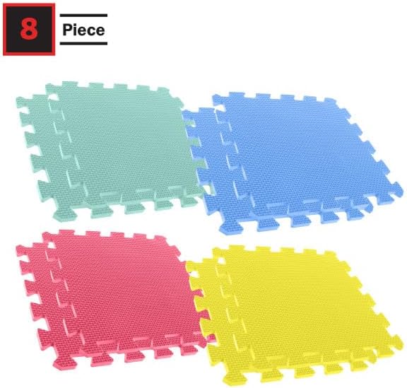 Interlocking Floor Mats - 8-Piece Nontoxic Exercise Mat or Play Mat for Toddlers, Babies or Kids - Foam Padding for Home Gym by Stalwart (Multicolor)-BubblyBeeBaby