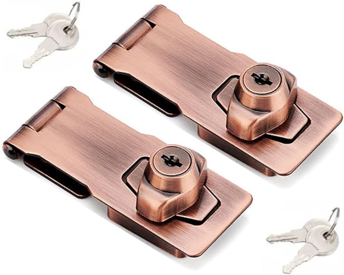 2 Packs Keyed Hasp Locks Twist Knob Keyed Locking Hasp for Small Doors, Cabinets and More,Stainless Steel Steel, Hasp Lock Catch Latch Safety Lock Door Lock with Keys (4inch, Copper)-BubblyBeeBaby