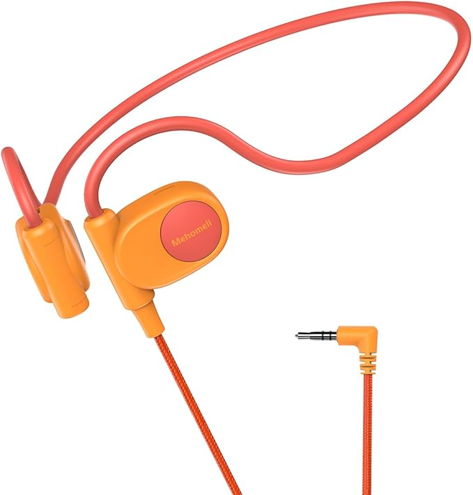 Kid Headphones for School, Air Conduction Open Ear Headphones, 3.5mm Jack Wired Cord, Ultra-Comfort, Ergonomic and Lightweight Design Perfect for School and Outdoor Activities-Orange-BubblyBeeBaby