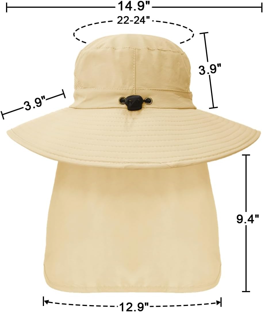 Outdoor Sun Hats with Stowable Neck Flap for Men Women UPF 50+ Mesh Summer Bucket Hat Wide Brim for Fishing Safari Hiking