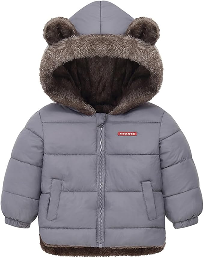 Infant Baby Winter Coat Bear Hooded Jacket Warm Fleece Snowsuit Windproof Outerwear for Toddler Boy Girl 9M-4T-BubblyBeeBaby