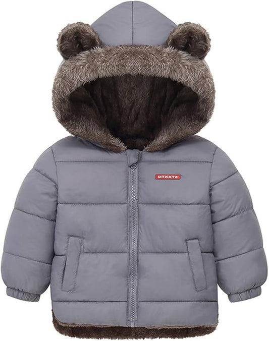 Infant Baby Winter Coat Bear Hooded Jacket Warm Fleece Snowsuit Windproof Outerwear for Toddler Boy Girl 9M-4T-BubblyBeeBaby