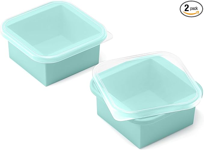 2-Cup Silicone Freezer Trays with Lids – Perfect for Meal Prep, Portion Control, and Easy Freezing-Meal Prep Container Molds for Soup,Leftovers (Bondi Mint, 2 Pack)-BubblyBeeBaby