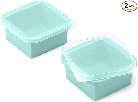 2-Cup Silicone Freezer Trays with Lids – Perfect for Meal Prep, Portion Control, and Easy Freezing-Meal Prep Container Molds for Soup,Leftovers (Bondi Mint, 2 Pack)-BubblyBeeBaby