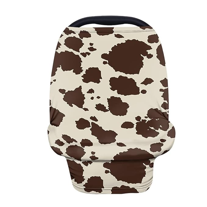 Binienty Baby Car Seat Covers Nursing Cover Soft Stretch Breastfeeding Scarf, Animal Brown Cow Stripe Print, Baby Infants Canopies-BubblyBeeBaby