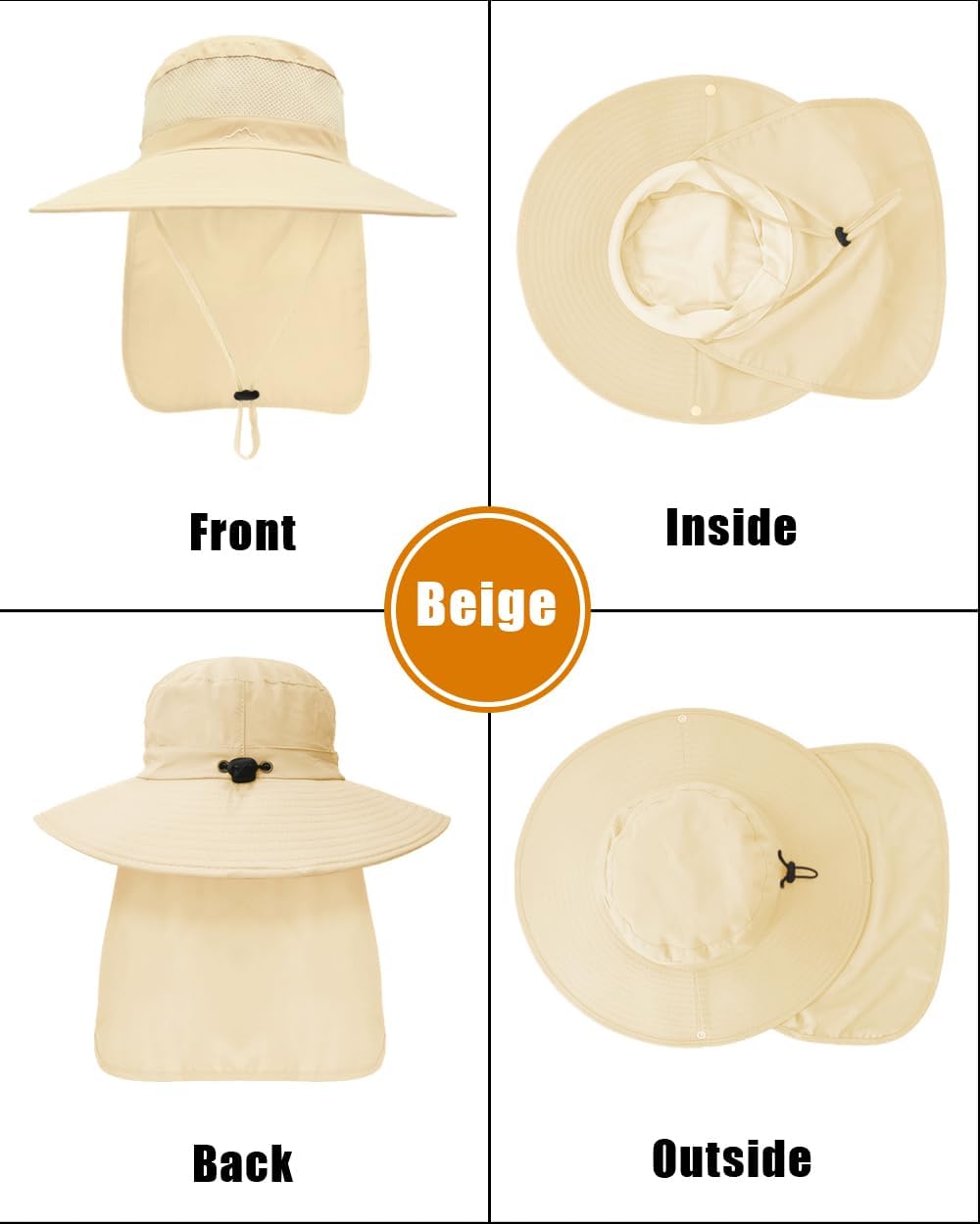 Outdoor Sun Hats with Stowable Neck Flap for Men Women UPF 50+ Mesh Summer Bucket Hat Wide Brim for Fishing Safari Hiking