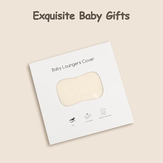 Hooyax Muslin Baby Lounger Cover Soft Organic Cotton Slipcover Fits Newborn Lounger for Baby Boys and Girls (White)-BubblyBeeBaby