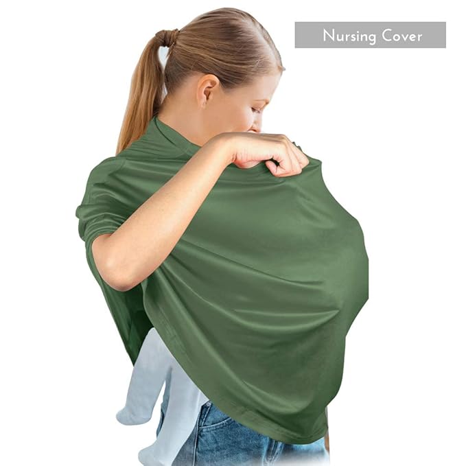 Yoofoss Nursing Cover Breastfeeding Scarf - Baby Car Seat Covers, Infant Stroller Cover, Strechy Carseat Canopy for Boys and Girls (Dark Green)-BubblyBeeBaby