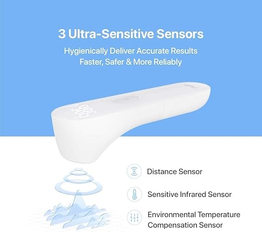 iHealth No-Touch Forehead Thermometer for Adults, Kids, Babies - 1s Fast Accurate, 3 Ultra-Sensitive Sensors, Quiet Vibration Feedback, Digital Large LED Digits, Easy to Use for Home & Nurses, PT3-BubblyBeeBaby