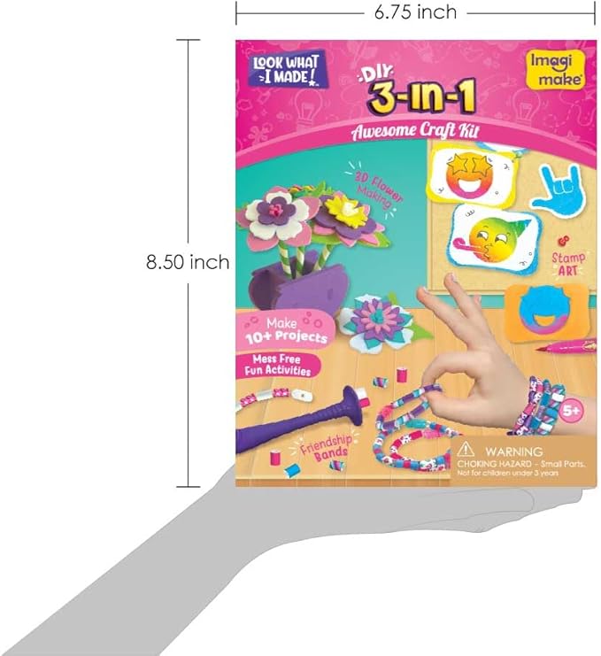 Imagimake Craft Kit - Arts and Crafts for Kids Ages 5+ - Air Dry Clay, Paper Quilling, Stamp Art - 3-in-1 Arts and Crafts Kit - Gifts for 5, 6, 7, 8 Year Olds-BubblyBeeBaby