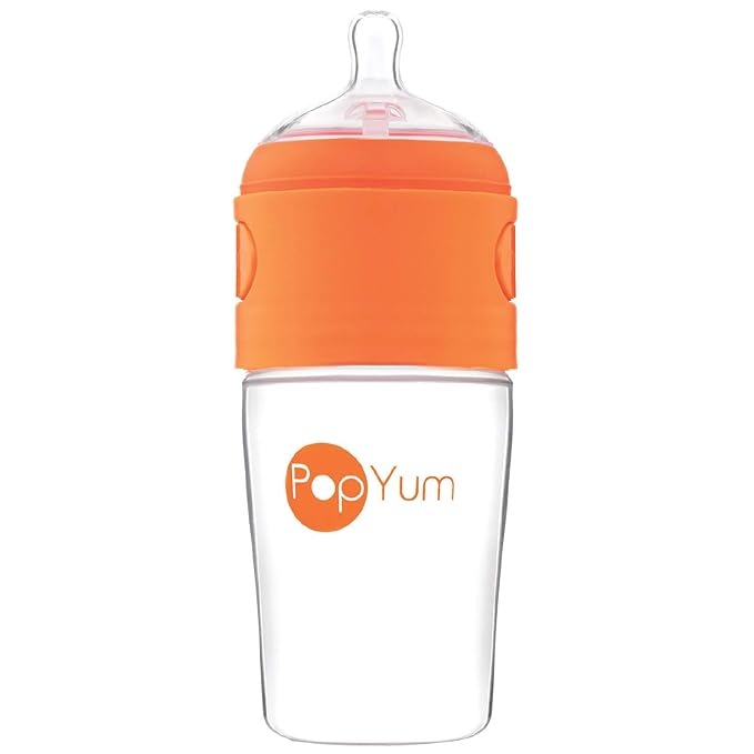 PopYum 9 oz Orange Anti-Colic Formula Making/Mixing/Dispenser Baby Bottle with #2 Medium Flow Nipple, 260 ml, BPA-Free, Natural Latch-BubblyBeeBaby