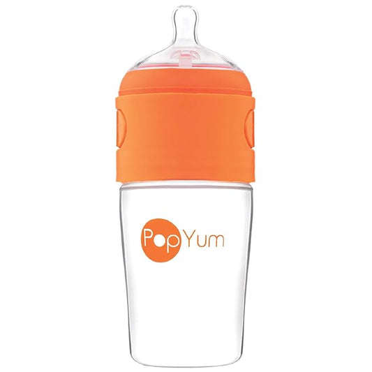 PopYum 9 oz Orange Anti-Colic Formula Making/Mixing/Dispenser Baby Bottle with #2 Medium Flow Nipple, 260 ml, BPA-Free, Natural Latch-BubblyBeeBaby