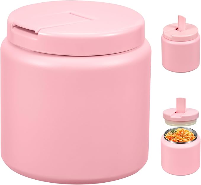 26oz Kids Thermos for Hot Food, Insulated Vacuum Food Jar with Buckle Lid, Stainless Steel Wide Mouth Leak Proof Insulated Lunch Container for School Picnic Travel, Pink-BubblyBeeBaby