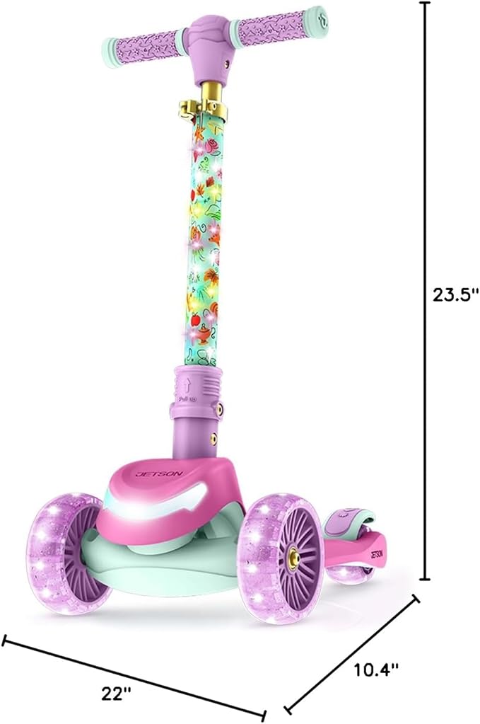 Jetson Character Kids Kick Scooter, LED Lights on Stem & Light-Up Wheels, Lightweight Frame, Height-Adjustable Handlebar, Lean-to-Steer System, Easy-Fold Mechanism-BubblyBeeBaby