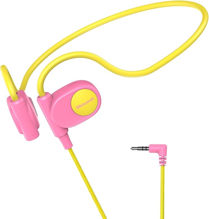 Kid Headphones for School, Air Conduction Open Ear Headphones, 3.5mm Jack Wired Cord, Ultra-Comfort, Ergonomic and Lightweight Design Perfect for School and Outdoor Activities-Yellow Pink-BubblyBeeBaby